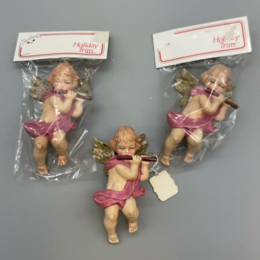 NOS Sterling Inc.Holiday Trim Cherub Angel Ornaments with Flute